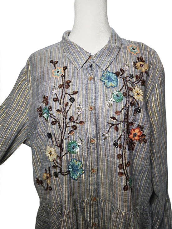 Anthropologie Embroidered Striped Peplum Blouse - Picture 4 of 7